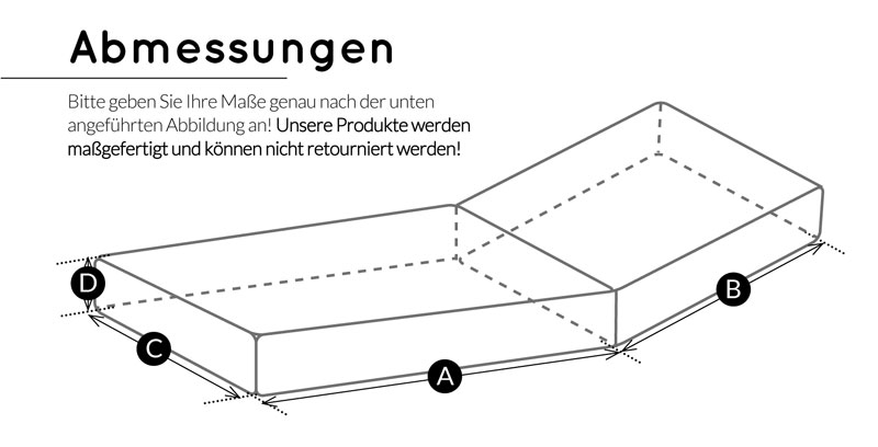 Abmessungen - Outdoor Liegenauflagen & Überzüge für Outdoor Liegenauflagen